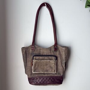 Mona B. Two In One Canvas Tote Shoulder Backpack Bag with Vegan Leather Trim